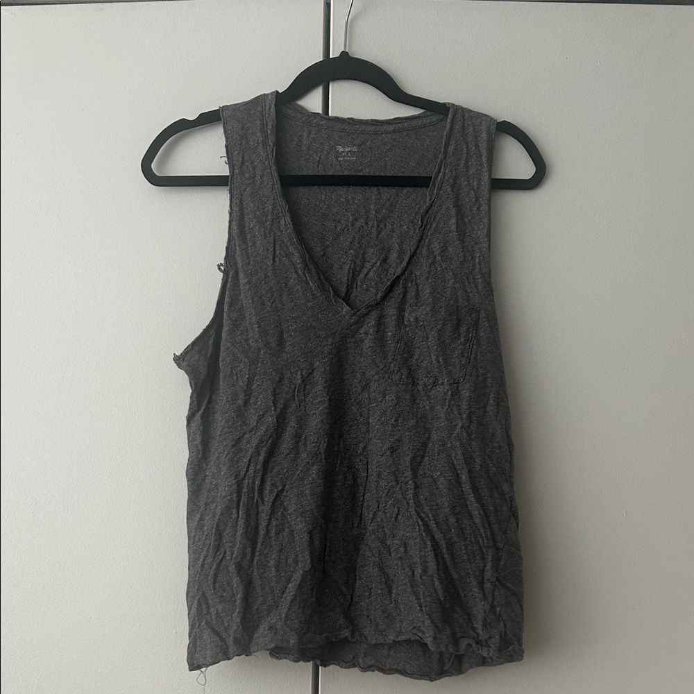 Madewell Distressed Dark Gray V-Neck Tank Top